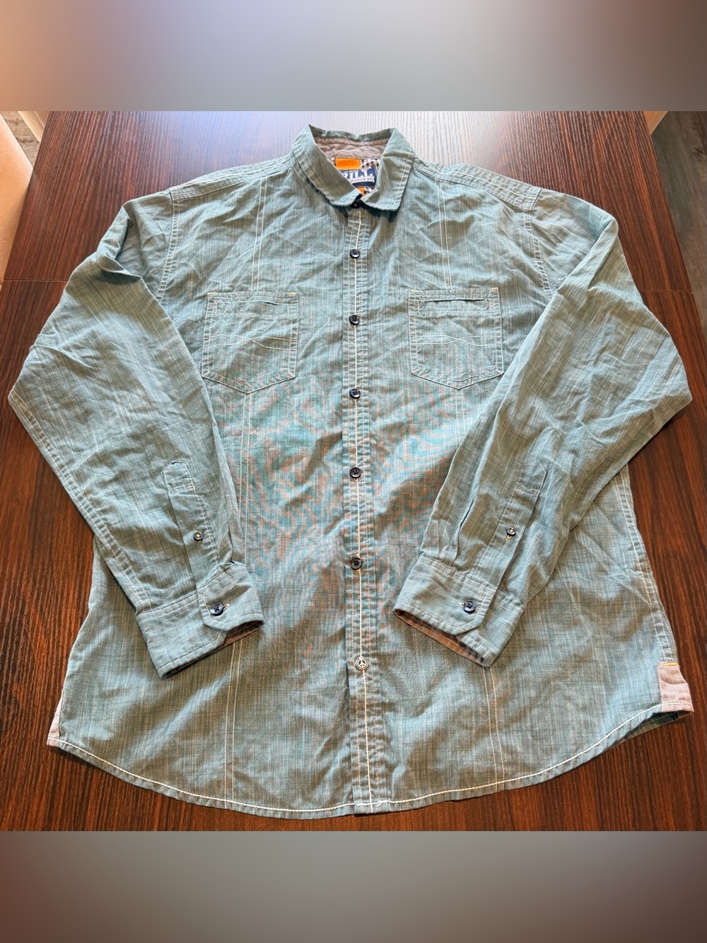 Drill Clothing Co Mens Long Sleeve Chambray Button Down Shirt Roll Tab Size L
